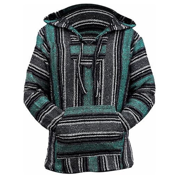 Mexican Jerga Pullover Light Weight Hoodies Men Baggy Soft Knit Winter Mens Sweatshirts Hoodies Long Sleeve Pullover with Pockets Green S