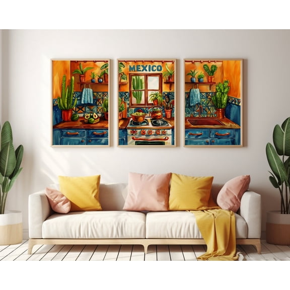 Mexican Kitchen Latin Food Wall Art Colorful Kitchen Mexican Decor Culinary Artwork Fiesta Decor Set 3 Unframed Paper Print