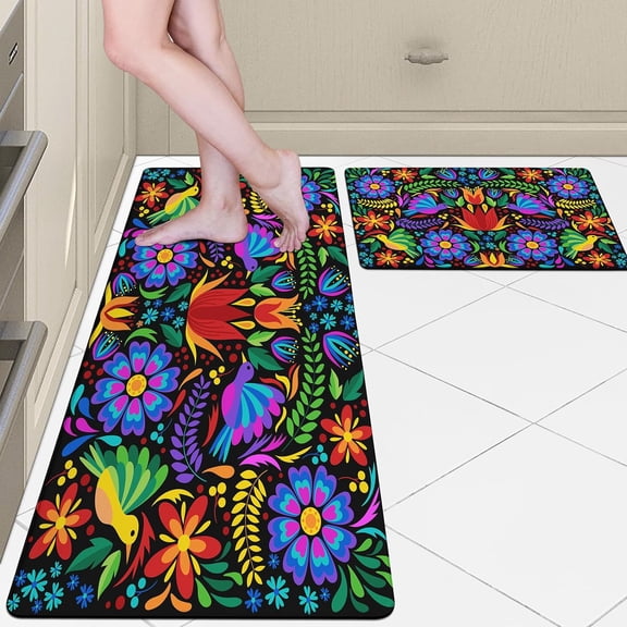 Mexican Kitchen Mats Anti Fatigue Cushioned Kitchen Rugs Sets of 2 Washable Kitchen Floor Mats Non Slip Waterproof Standing Mat for Kitchen Decor Sink Laundry Office