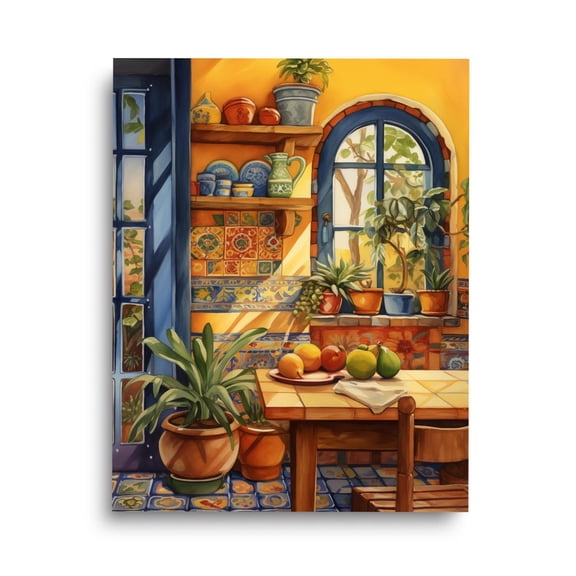 Mexican Kitchen Print, Traditional Latin Home Decor, Mosaic Tile Wall Art, Fruit Illustration, Central America Food Home Decor UNFRAMED Poster, Wall Art for Decor, Present, 8x12