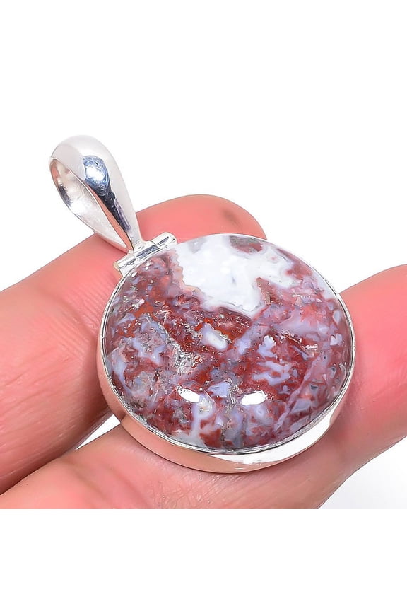 Mexican Laguna Lace Agate 925 Sterling Silver Pendant Jewelry 1.58" T78, Agate Pendant, Christmas Gift, New Year Sale, Gemstone Silver Jewelry