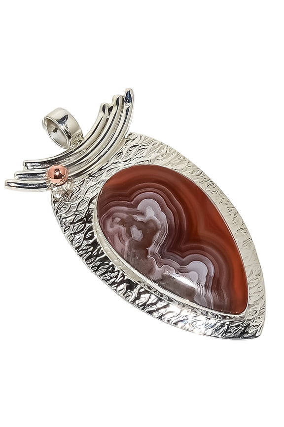 Mexican Laguna Lace Agate Solid 925 Sterling Silver Pendant Size 1.97"Natural Pendant, Red Pendant, 925 Sterling Silver Pendant, Agate Pendant, Pear P