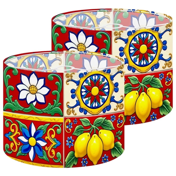 Mexican Lamp Shades Set of 2 Colorful Ceramic Tile Floral Lemon Motifs Traditional 13" x 13" x 10" Lampshade for Table Lamps Floor Lamps Lamp Shade Replacement Easy Assembly Required