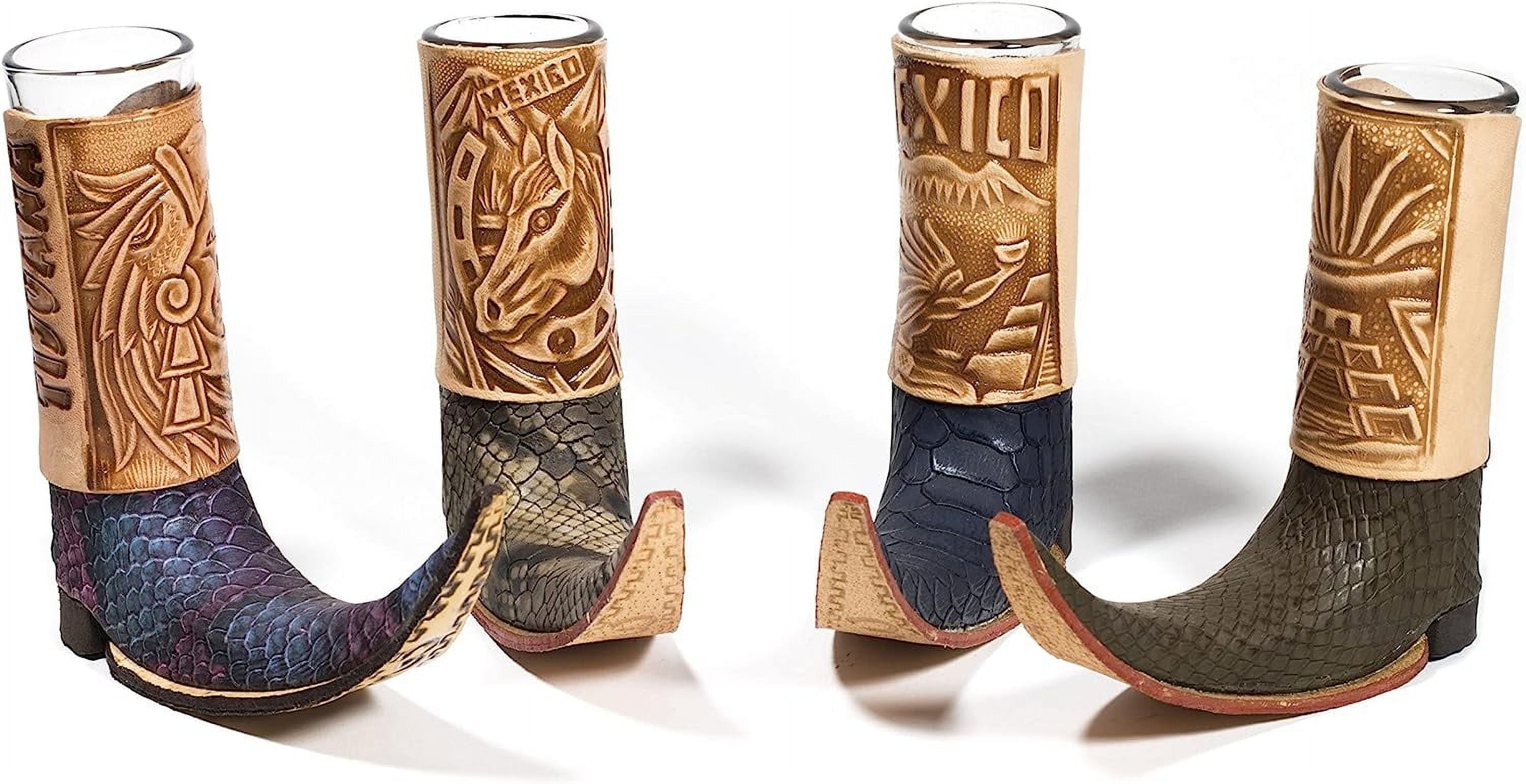 Mexican Leather Mini Boot Tequila Shot - Original Artisan Bota Tribalera para Tequila - 1 Tequila Shot (Assorted Colors)
