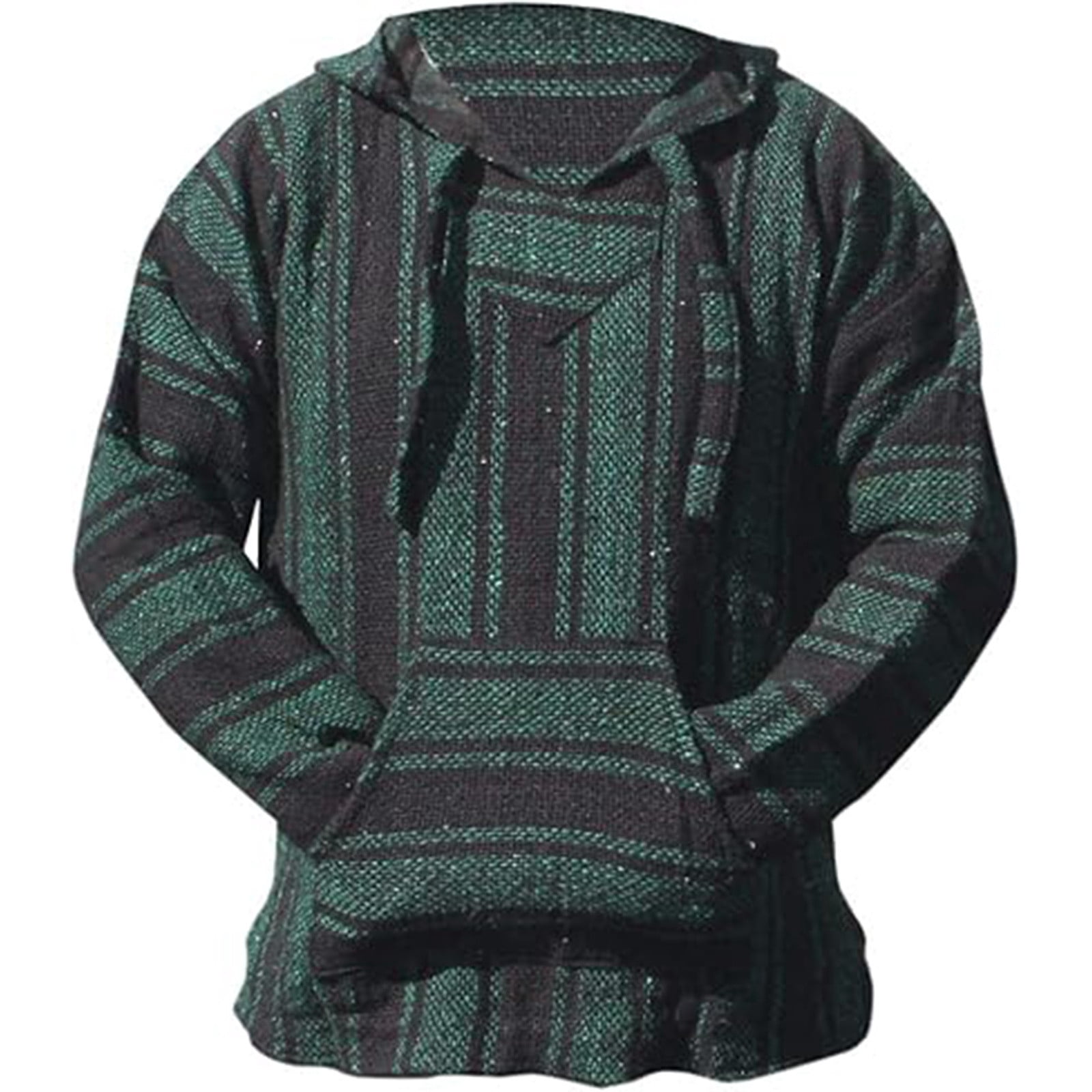 Mexican Lightweight Hoodie for Men Casual Comfy Pullover Shirts with Pockets Hoodie Hippie Surf Poncho Sweater Sweatshirt Pullover Fall Winter Fashion Hooded Sweatshirt (Army Green,2XL)