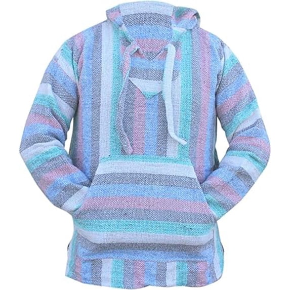 Mexican Lightweight Hoodie for Men Casual Comfy Pullover Shirts with Pockets Hoodie Hippie Surf Poncho Sweater Sweatshirt Pullover Fall Winter Fashion Hooded Sweatshirt (Sky Blue,M)
