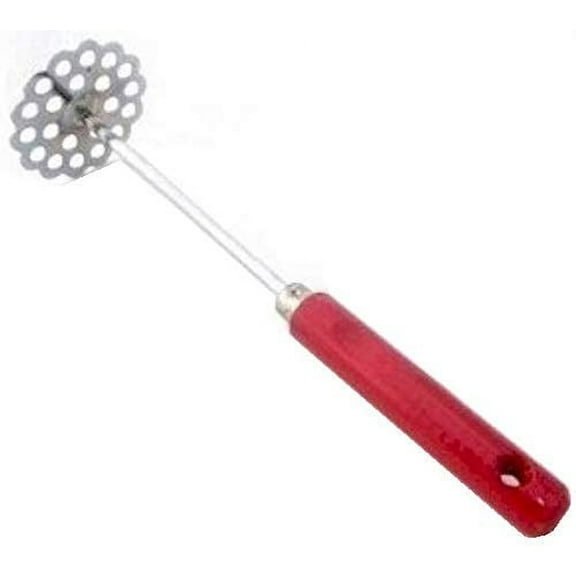 Mexican Manual Bean Potato Masher, Wooden Handle, Metal, Red