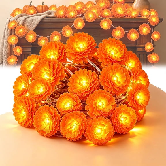 Mexican Marigold Flower String Lights, Chrysanthemum Led Lights, 1.5m/3m /6Mm Artificial Marigold Flower Led String Lights (3m with 20 Lights)