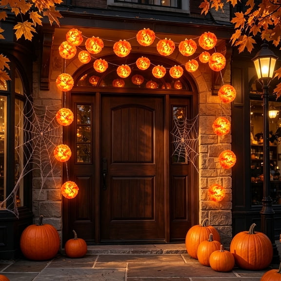 Mexican Marigold String Lights Garland, 10/20/40 LED Orange Cempasuchil Ornaments, USB or Battery Powered Decor(Battery,56in,10 LED)