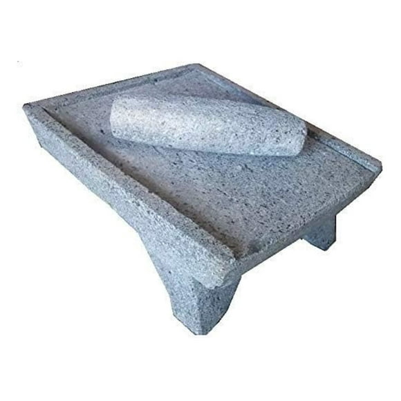 Mexican Metate & Mano Set - Volcanic Stone Mortar and Pestle - Authentic Azteca Grinder for Corn, Spices, Seeds, Chocolate - 15" Large