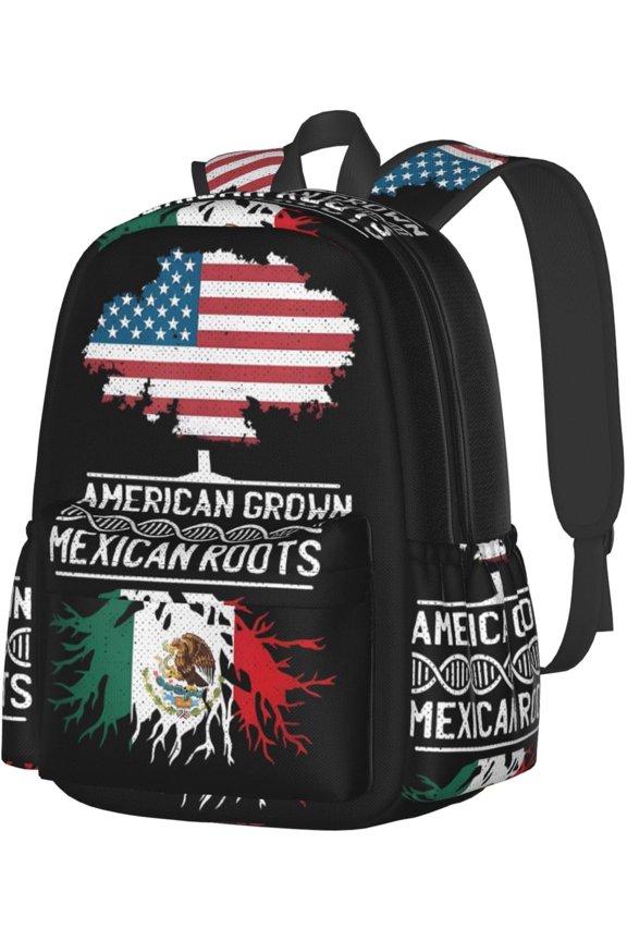 Mexican Mexico Flag Mexican Roots Laptop Backpacks Double Laptop Pack Bag Casual Pack Lightweight Daypack Bags With Side Pockets For Business Travel Hiking