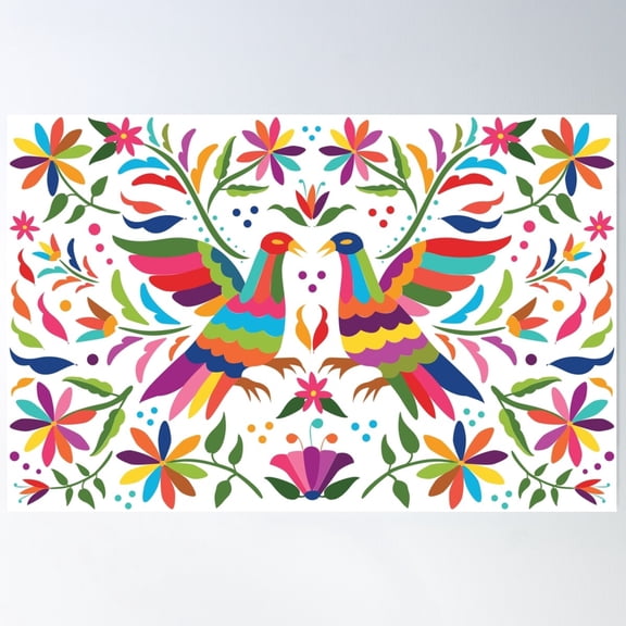 Mexican Otomà Birds. Colorful And Floral Composition By Akbaly Poster Wall Art, Modern Wall Decor For Living Room Bedroom, 24x36 UNFRAMED