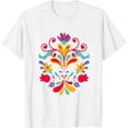 thumbnail image 1 of Mexican Otomi Flower Art Gift Floral Women Girls Short Sleeve T-Shirt White, 1 of 5