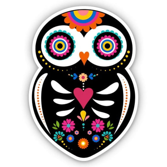 Mexican Owl Sugar Skull Design - 12" Vinyl Sticker Waterproof Decal