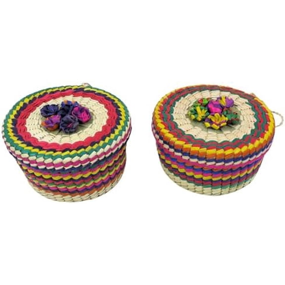 Mexican Palm Tortilla or Bread Warmer Basket, 9 in x 5 in, Colorful Woven Design, Set of 2$$Home Decor, Kitchen, & Other