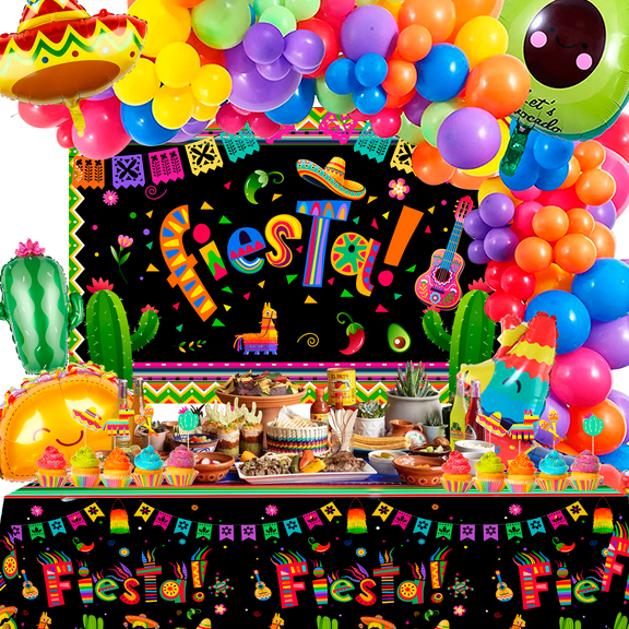 Mexican Party Decorations,35pcs Fiesta Party Decorations Set -  Mexican Themed Balloons,Taco Balloon,Cactus Llama Foil Balloons & Mayo Happy Birthday Backdrop etc Mexican Party Supplies Decorations