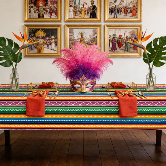 Mexican Party Decorations, 54 X 108 Inch Cinco De Mayo Fiesta Tablecloth, Mexican Colorful Stripe Patterns, Disposable Rectangle Plastic Table Cover for Taco Night, Dining, Picnic, Indoor Outdoor