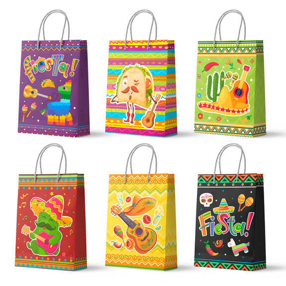 Mexican Party Favors Bag with Handles, 24pcs Mexican Fiesta Gift Bags/Fiesta Paper Bags/Cinco De Mayo Bags for Cinco De Mayo Party Decorations, Mexican Candy Bags for Mexican Theme Party Decorations