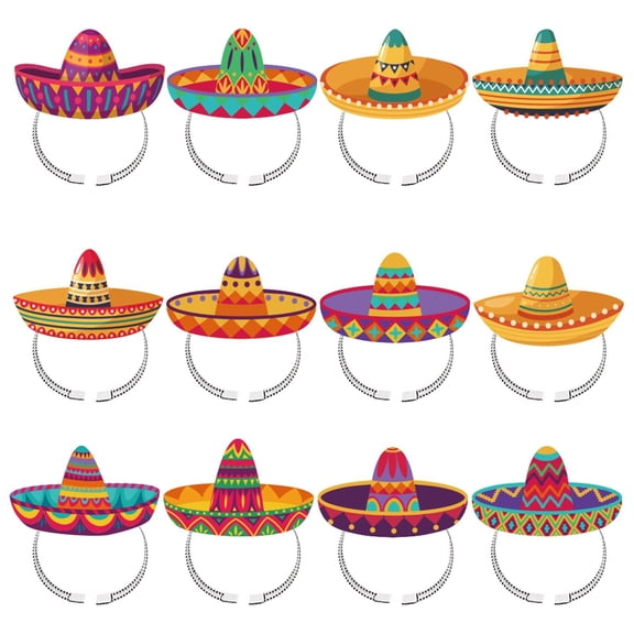 Mexican Party Favors Mini Sombrero Headbands, 12 Pack Colorful Fiesta Decorations, Photo Booth Props for Themed Birthday, Hispanic Heritage and Holiday Celebrations for All Guests