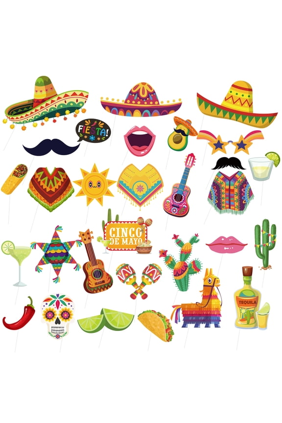 Mexican Photo Props for Cinco De Mayo Decorations, 30pcs Cinco De Mayo Diy Ki Tmexican Party Photo Booth Props for Mexican Fiesta Party Decorations Supplies