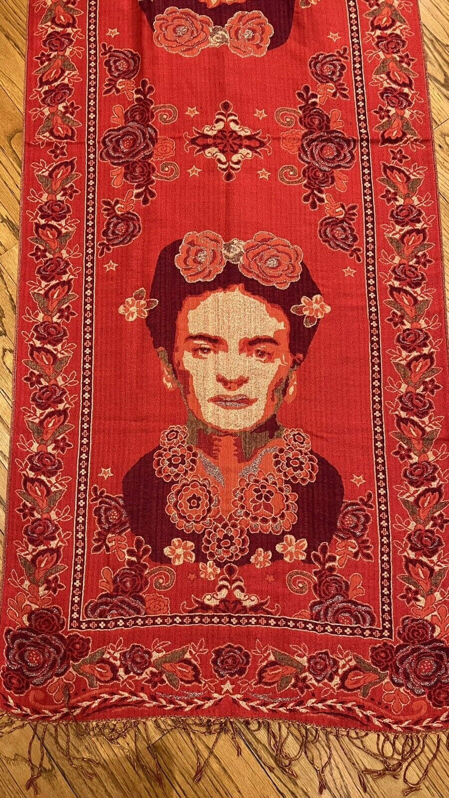 Mexican Pashmina Shawl Scarf Wrap Artist Frida Kahlo Red Orange Coral ...