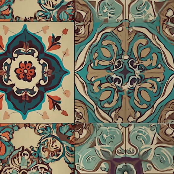 Mexican Peel and Stick Wallpaper Vintage Ornamental Tile Floral Motifs Teal Beige Wall Mural 23.6in x 9.8ft Self Adhesive Removable Wall Paper Renter Friendly Wallpaper for Nursery Bedroom Cabinets