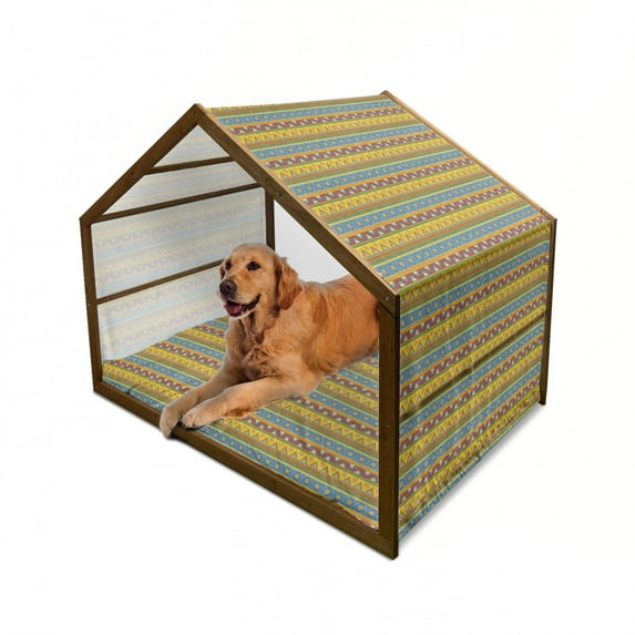 Aztec Pet House, Traditional Classic Tribal Style Folk Motif Sun Mexican Culture Image, Outdoor & Indoor Portable Dog Kennel with Pillow and Cover, 5 Sizes, Multicolor, by Ambesonne