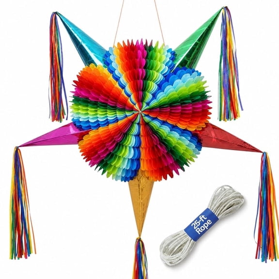 Mexican Pinata - 32" Handmade in Mexico | Extra Large Piñata with 25ft Rope | Dopamine Brights | Birthday, Quinceañera, Fiesta | TexMex Fun Stuff