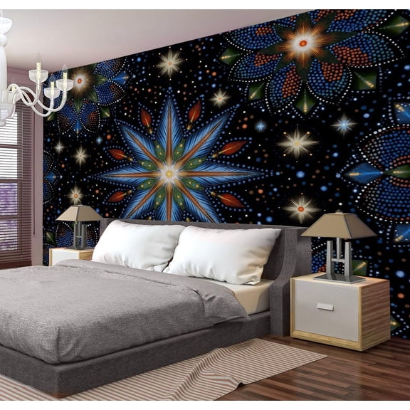 Mexican Polka Dots Mandala Tapestry Psychedelic Starry Sky Tapestries Wall Hanging Blue-Black Large Tapestry Aesthetic Mural Decor For Bedroom Living Room Dorm 60 X 40 Inch