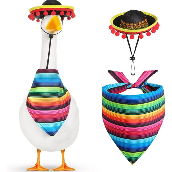 Mexican Porch Goose Outfit – Sombrero & Bandana Costume for 17"/23" Lawn Geese – Cinco de Mayo, Fiesta Party Decor