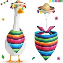 Mexican Porch Goose Outfits, 23"/ 17'' Lawn Goose Statue Clothes Plastic Goose Costume, Mexican Sombrero with Bandana Scarf for Cinco De Mayo Outdoor Garden Patio Yard Decoration