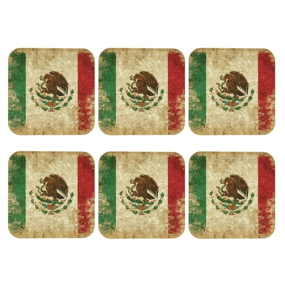 Mexican Print Leather Drink Coasters for Drinks (6 Pack) for Tabletop Protection Square
