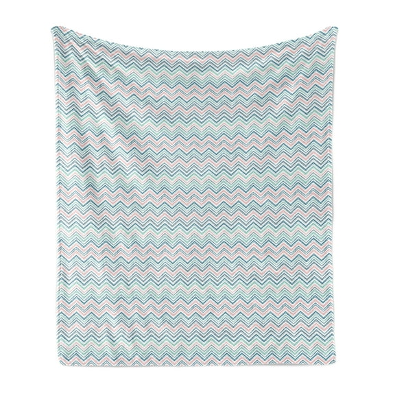 Mexican Print Soft Flannel Fleece Throw Blanket, Repetitive Vertical Zigzag Motifs in Pastel Colors, Cozy Plush for Indoor and Outdoor Use, 50" x 70", Rose Sea Blue, by Ambesonne