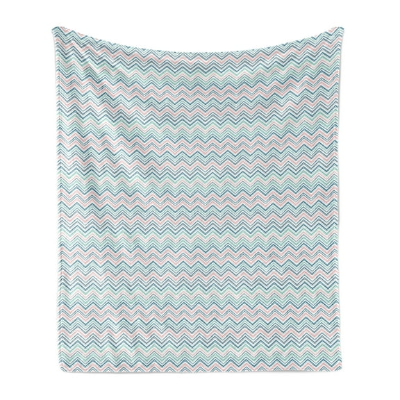 Mexican Print Soft Flannel Fleece Throw Blanket, Repetitive Vertical Zigzag Motifs in Pastel Colors, Cozy Plush for Indoor and Outdoor Use, 50" x 70", Rose Sea Blue, by Ambesonne