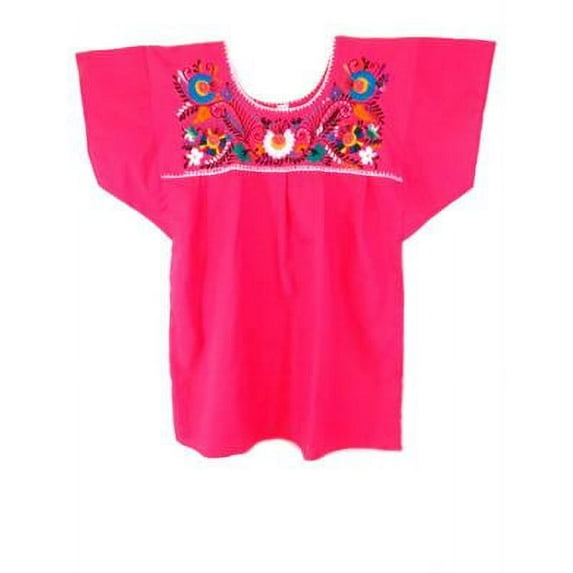 Mexican Puebla Blouse (Medium, Hot Pink)