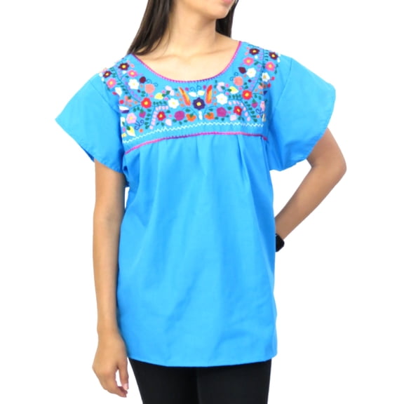 Mexican Puebla Blouse (XL, Aqua)