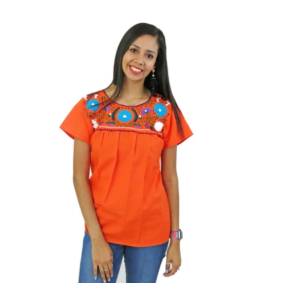 Mexican Puebla Blouse (XL, Orange)