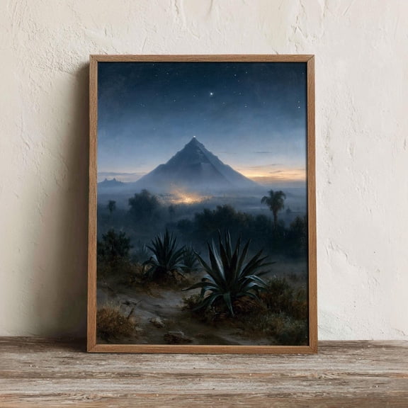 Mexican Pyramid Wall Art Print, Aztec Night Sky Decor