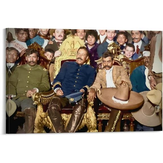 Mexican Revolutionary Leaders Pancho Villa And Emiliano Zapata Poster Decorative Painting Bathroom Decor Living Room Canvas Wall Art Framed,24x36inch(60x90cm)