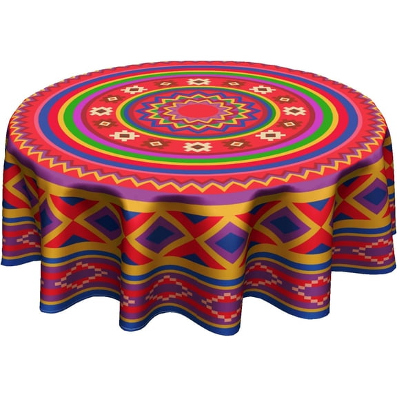 Mexican Round Tablecloth - Colorful Mexico Table Cloths 60 Inch Bohemian Fiesta Aztec Table Cover Decorative for Picnic Party Holiday Home
