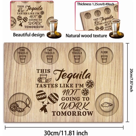 Mexican Sand Hammer Tequila Shot Glasses Serving Tray Wooden Glass Holder with Salt Rim Shot Glasses Board for Bar Restaurant Party Family Gathering 7.87x11.81 Inch