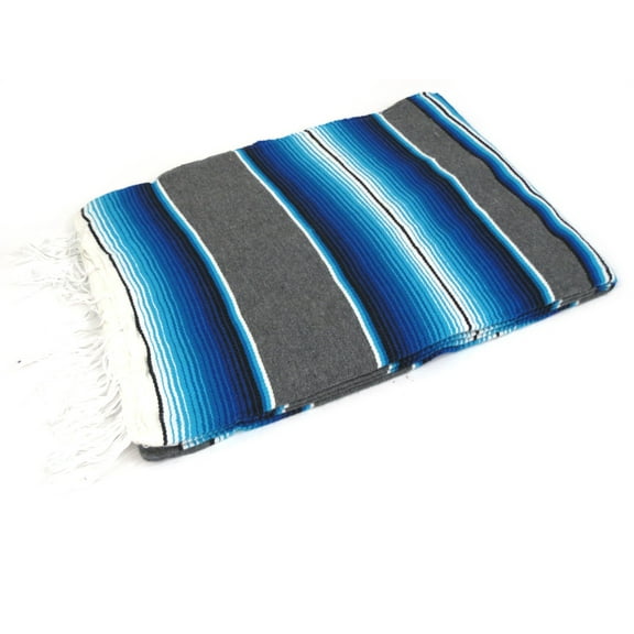 Mexican Sarape Saltillo Blanket XL - 80" x 60" (Blue-Grey Solid)
