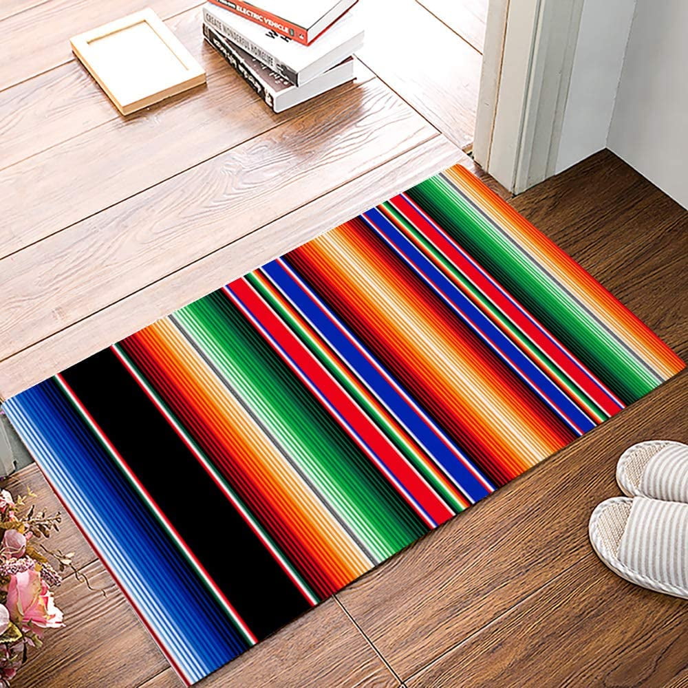 Mexican Serape Colorful Stripes Durable Doormat Indoor Outdoor Entrance Door Mat Bath Rug Decorative Patio Garage Garden Kitchen Door Mats Porch Gifts Mats 18x30 Inch