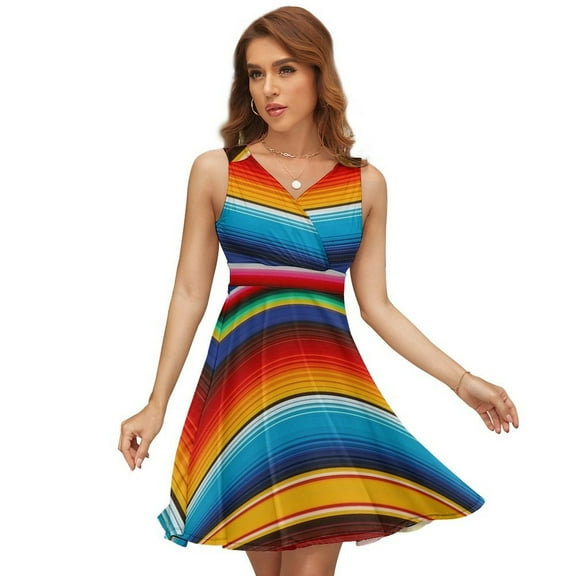 Mexican Serape Dress Fashion Beach Long Dresses Female Party Printed Sundress