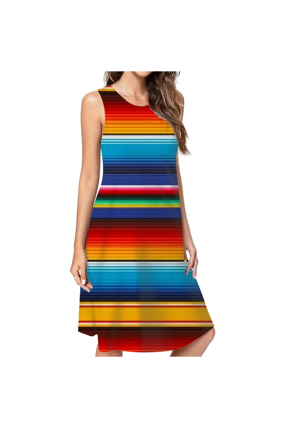Mexican Serape Dress Loose Women'S Dress Beach Dresses With Pockets Dresses For Womens