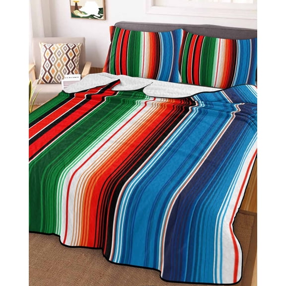 Mexican Serape King Size Down Alternative Comforter, Lightweight Comforter Quilt Bedding Set with Pillow Shams Colorful Stripes Vertical Lines Abstract All Seasons Bed Comforter Duvet Insert 96"x106"