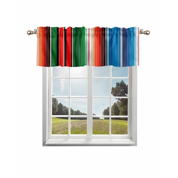 Mexican Serape Kitchen Curtain Valances for Windows Farmhouse Short Curtains, Colorful Stripes Vertical Lines Abstract Rod Pocket Valance Curtain for Bedroom Cafe Living Room 60"x14"