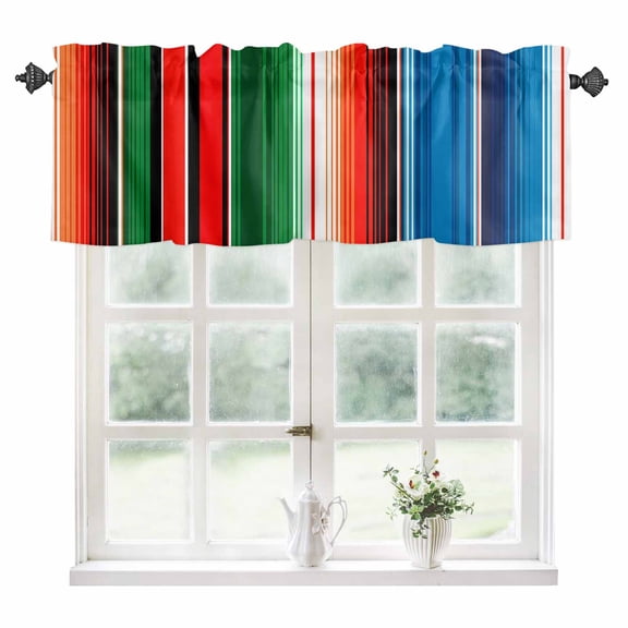 Mexican Serape Kitchen Valances for Windows 60x18 Inch Kitchen Curtains Valances Rod Pocket Colorful Stripes Vertical Lines Abstract Bathroom Window Valances for Window Treatment Decor