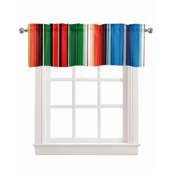 Mexican Serape Kitchen Valances for Windows Farmhouse Linen Window Valance Curtain for Living Room Window Treatment Colorful Stripes Vertical Lines Abstract Valance Rod Pocket Topper, 60 x 18 Inch
