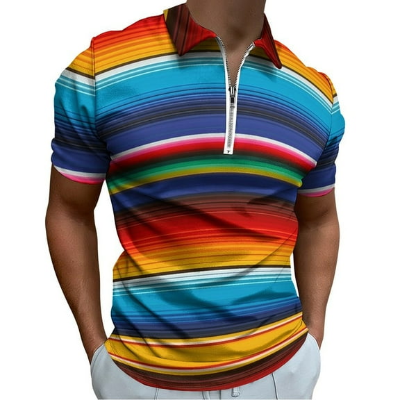 Mexican Serape Men Zipper T-shirt Summer Casual Short Sleeve T-shirt Top